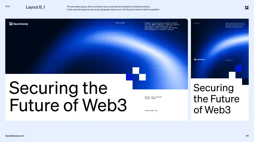 Two digital banners with blue gradient backgrounds and white text reading 'Securing the Future of Web3' alongside the Quantstamp logo.