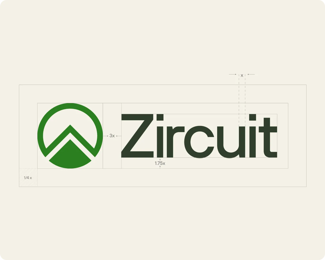 Zircuit logo with a green circular arrow symbol to the left of the bold text 'Zircuit' with spacing guidelines.