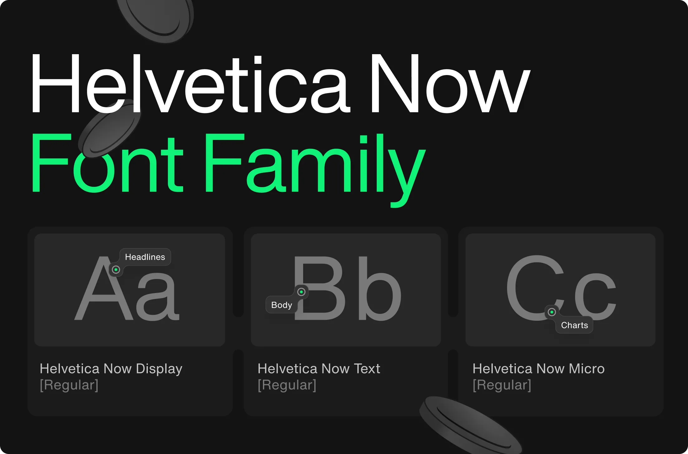 Presentation of Helvetica Now Font Family showing Helvetica Now Display for headlines, Helvetica Now Text for body, and Helvetica Now Micro for charts.