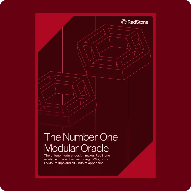 Graphic with two hexagonal modular shapes above text reading The Number One Modular Oracle and a description about RedStone's cross-chain modular design.