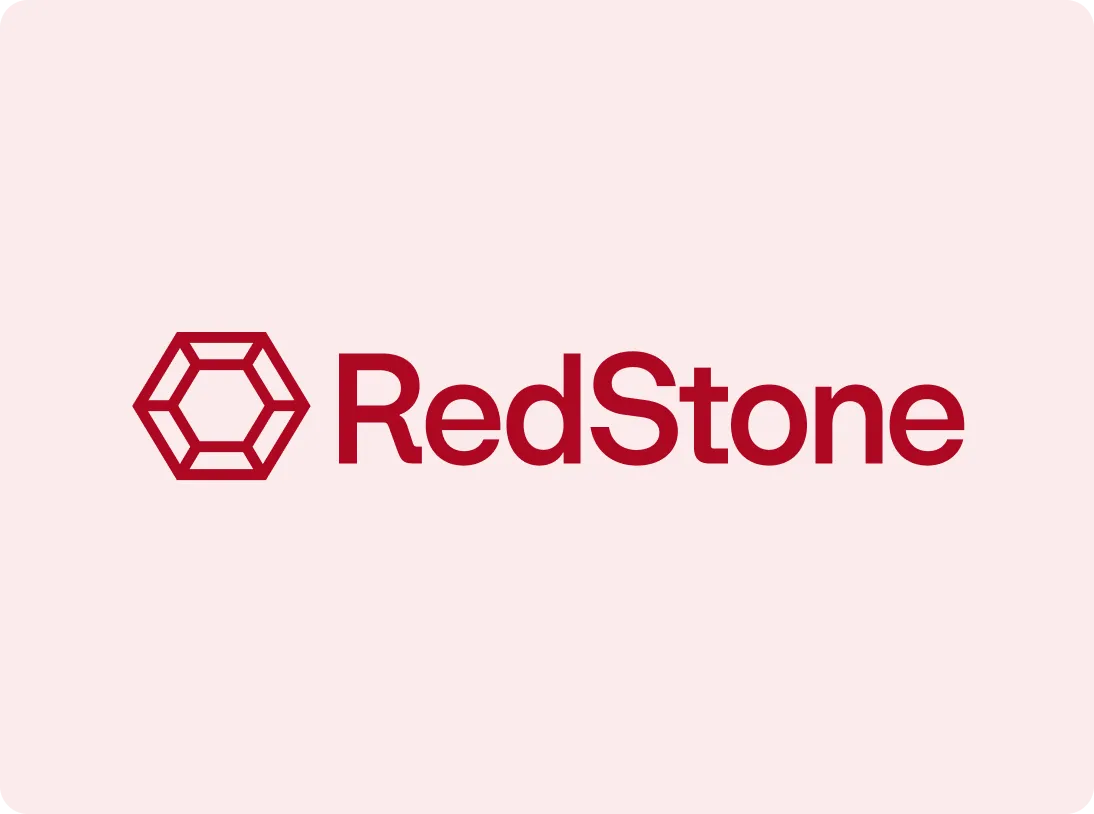 RedStone company logo with a hexagonal geometric shape on the left.