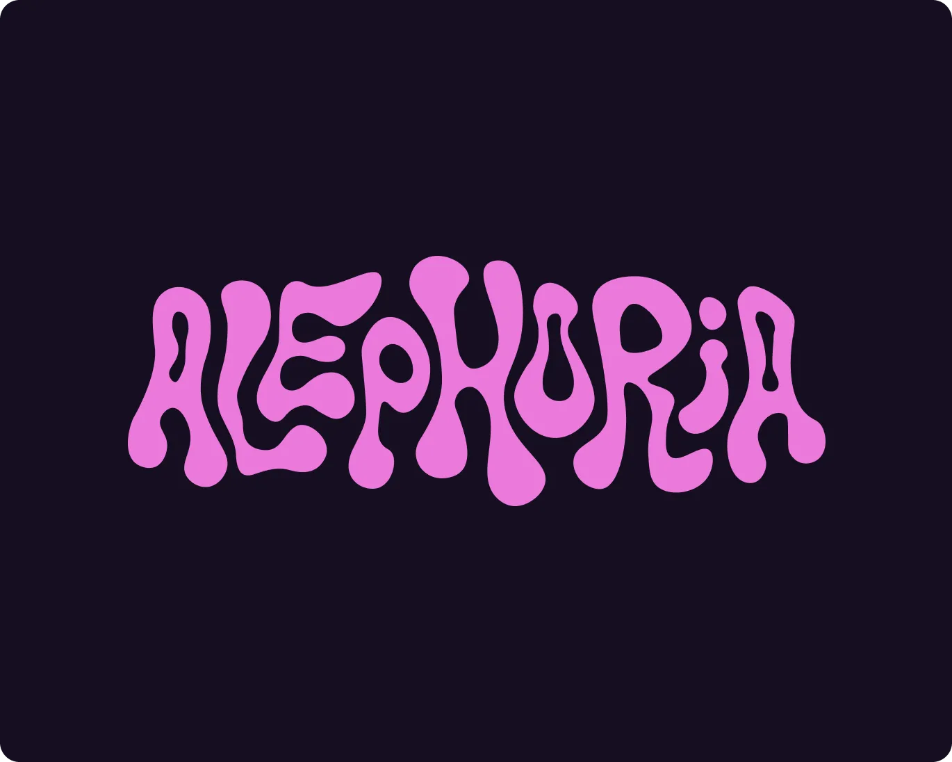 The word 'ALEPHORIA' in a bold, distorted pink font on a dark purple background.