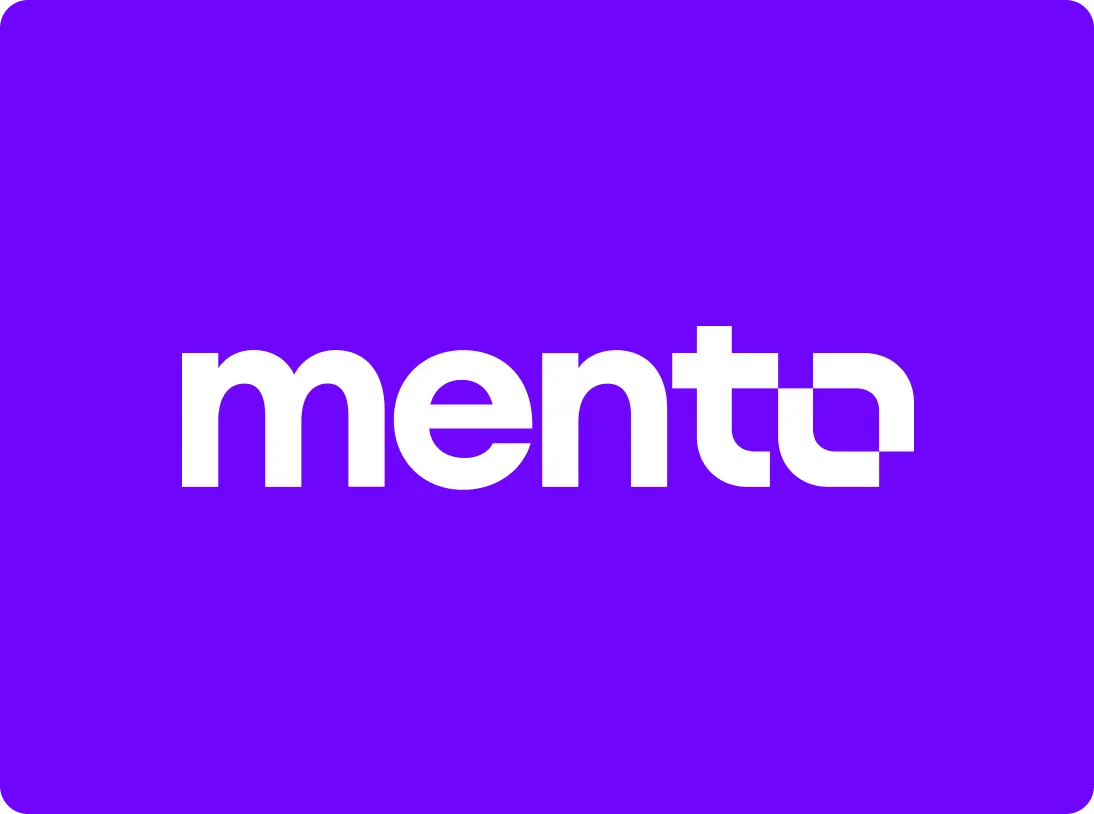 Mento company logo in white on a purple background.