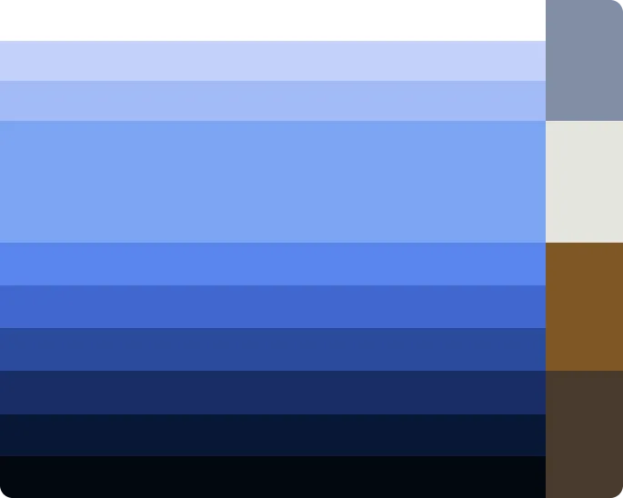 Horizontal color gradient bars ranging from white to dark navy blue with narrower vertical color bars in muted tones on the right.