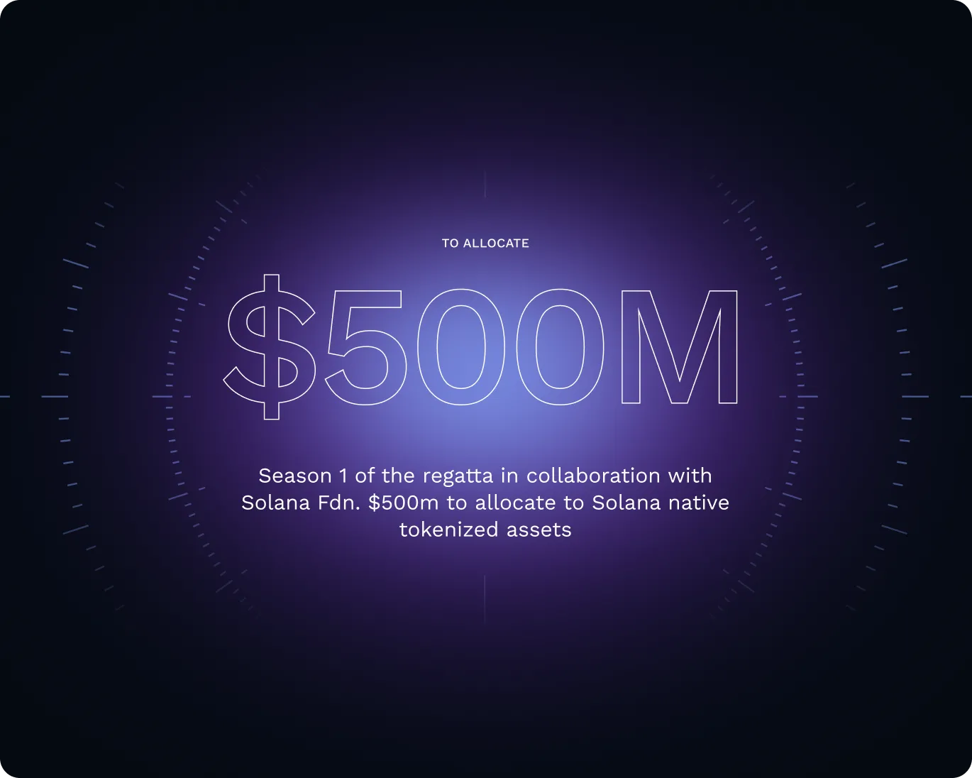 Graphic showing $500M to allocate for Season 1 of the regatta in collaboration with Solana Foundation for Solana native tokenized assets.
