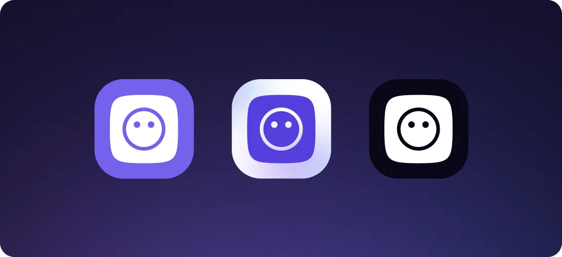 Three stylized power outlet icons in white and purple shades on a dark purple background.