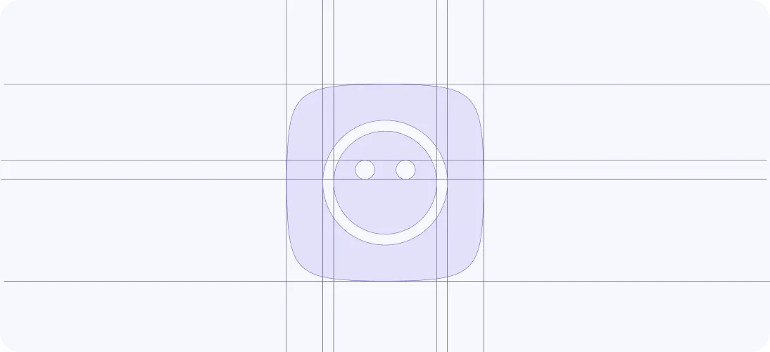 Minimalist icon with a rounded square background containing a smaller circle and two dots inside.
