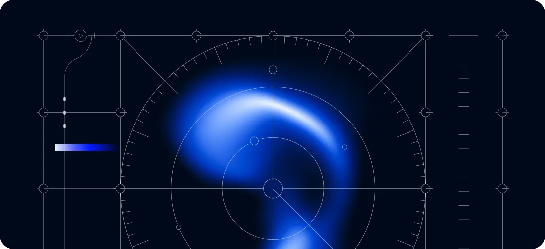Blue radar screen with glowing circular wave patterns on a dark background.