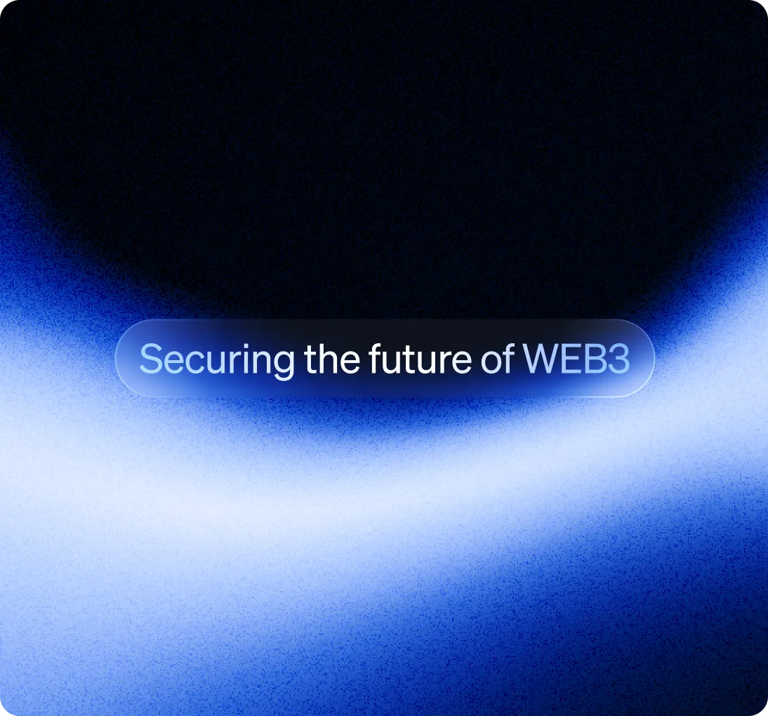 Blue and black gradient background with the phrase 'Securing the future of WEB3' in glowing, white and blue text.