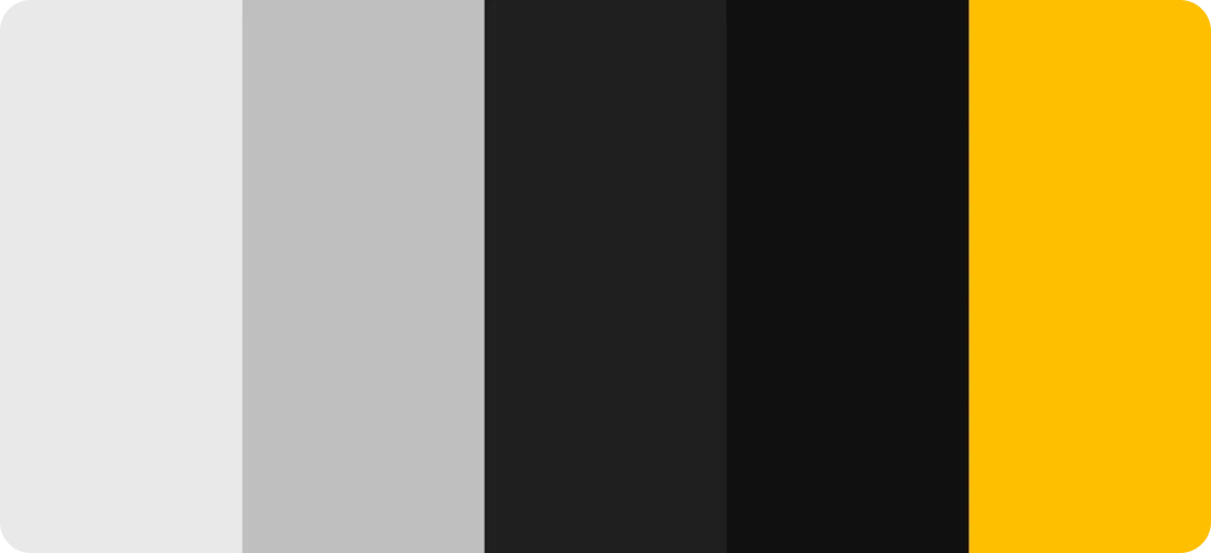 Five vertical color bands in light gray, gray, dark gray, black, and yellow.