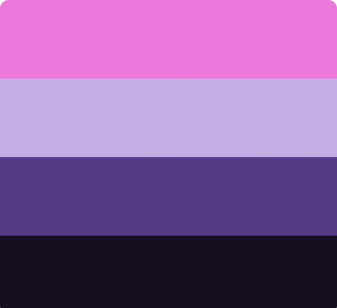 Four horizontal stripes in shades of purple and pink from top to bottom: bright pink, light lavender, medium purple, and dark purple.