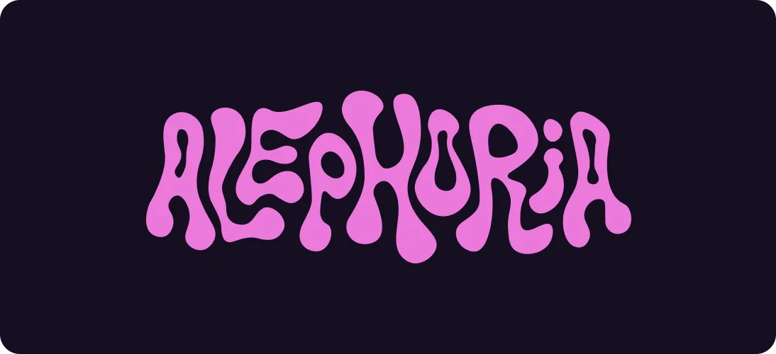 Pink stylized text reading 'ALEPHURIA' on a dark purple background, with a bubbly, distorted font style.