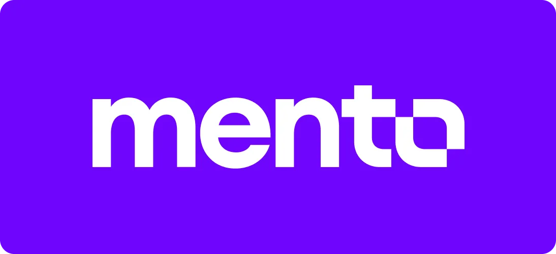 White Mento logo text on a bright purple background.