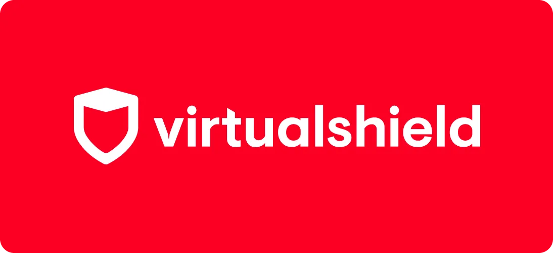 White VirtualShield logo with a shield icon on a red background.