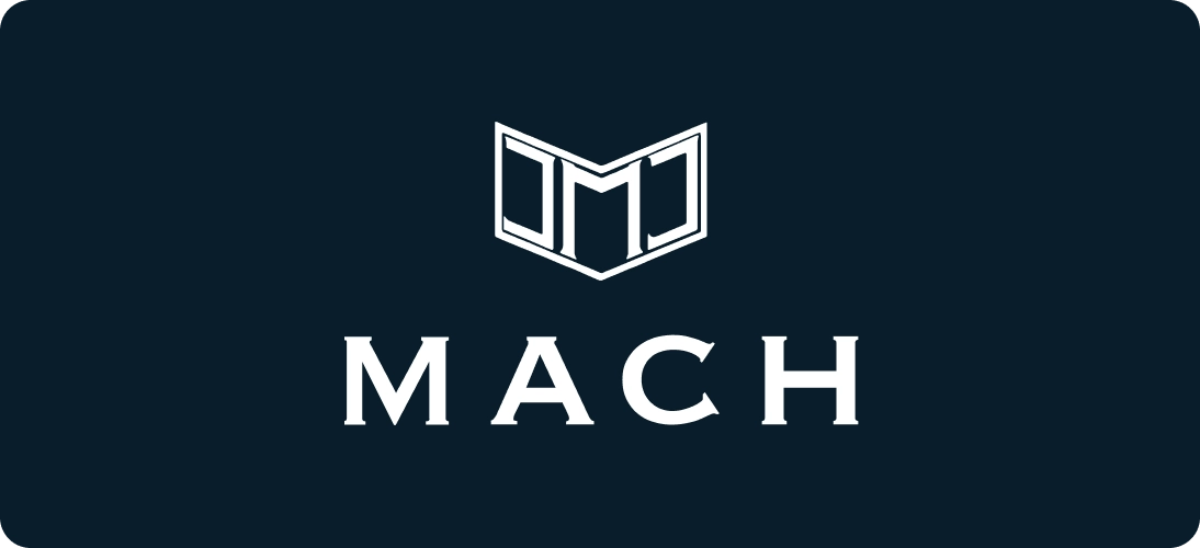 Logo with stylized M above the word MACH in white on a dark background.