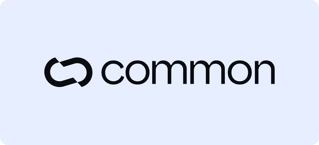 Common company logo with a stylized chain link icon to the left of the word 'common' in black font on a light blue background.