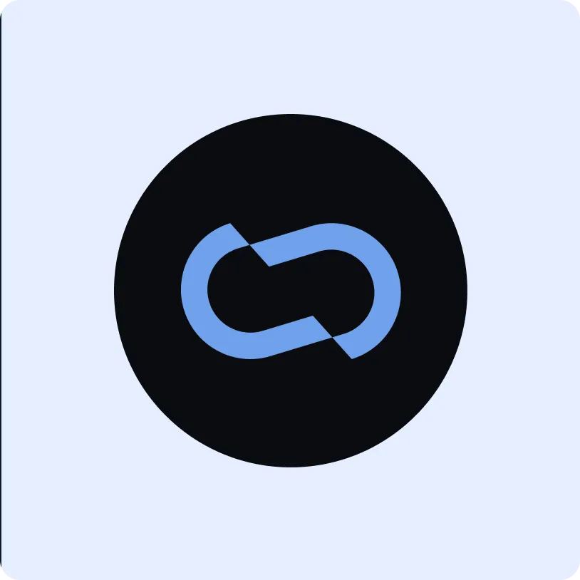 Broken blue chain link icon inside a black circle on a light blue background.