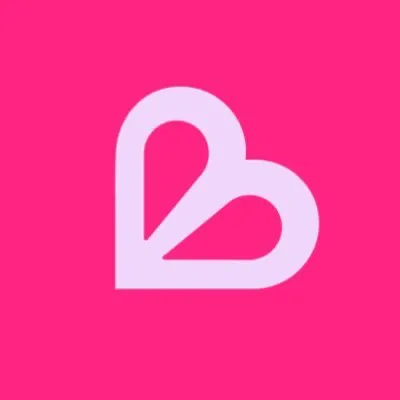 Stylized heart-shaped logo in light pink on a bright pink background.