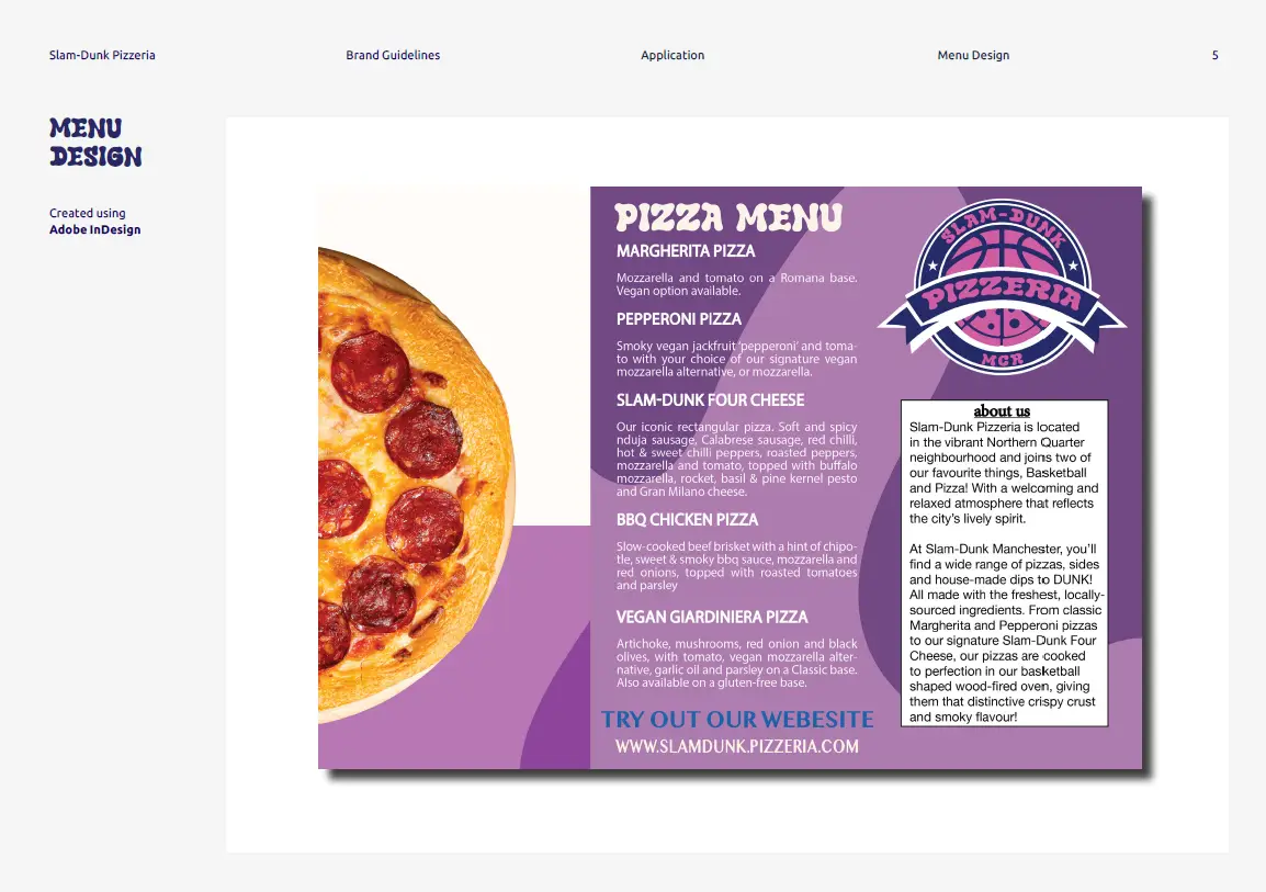 Menu design - work experience