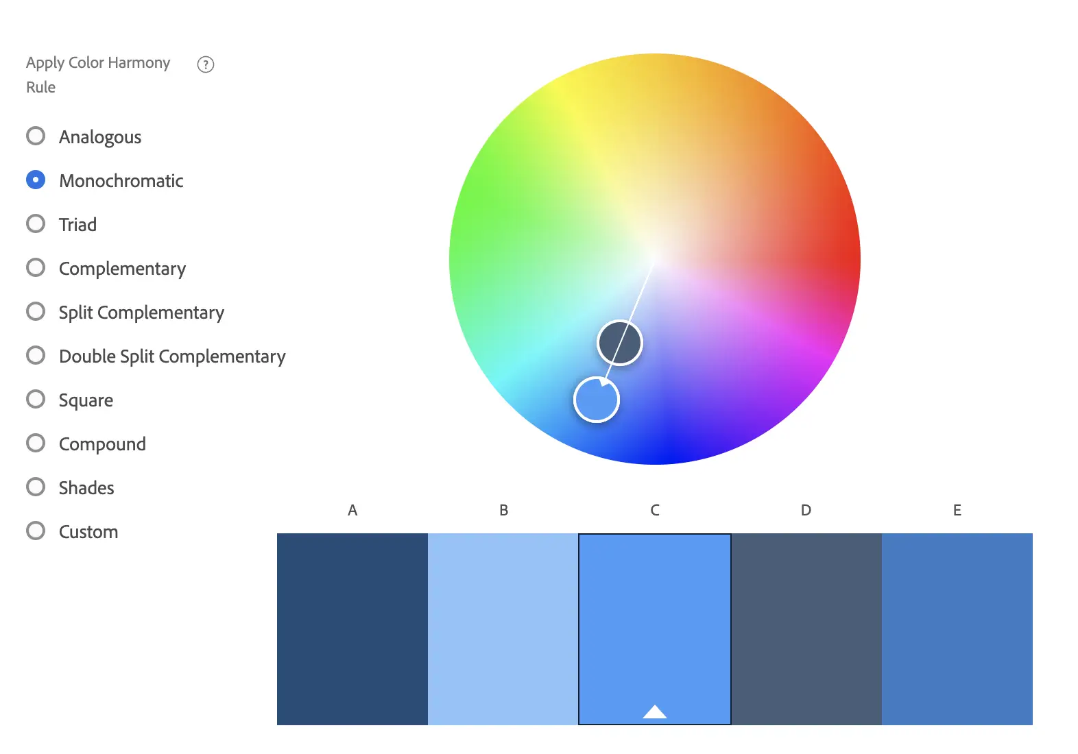 Monochromatic colour palette