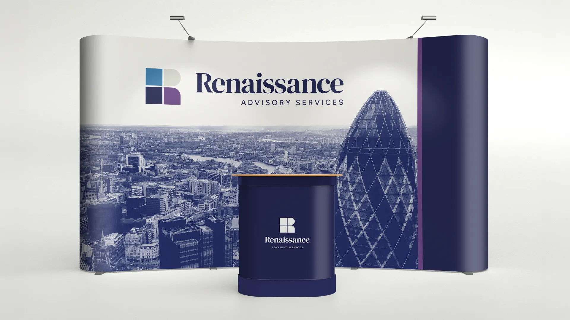 Renaissance Advisory stand mockup design