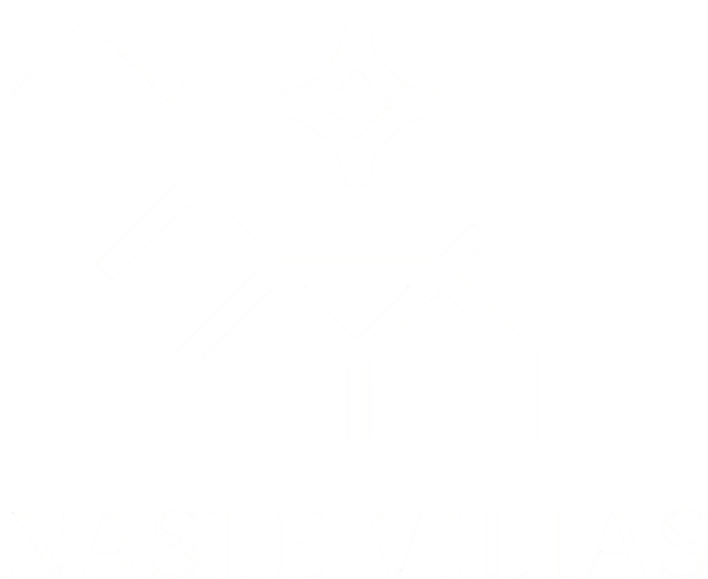 A white logo on a black background features a stylized animal figure above the text "NASTE VILLAS".