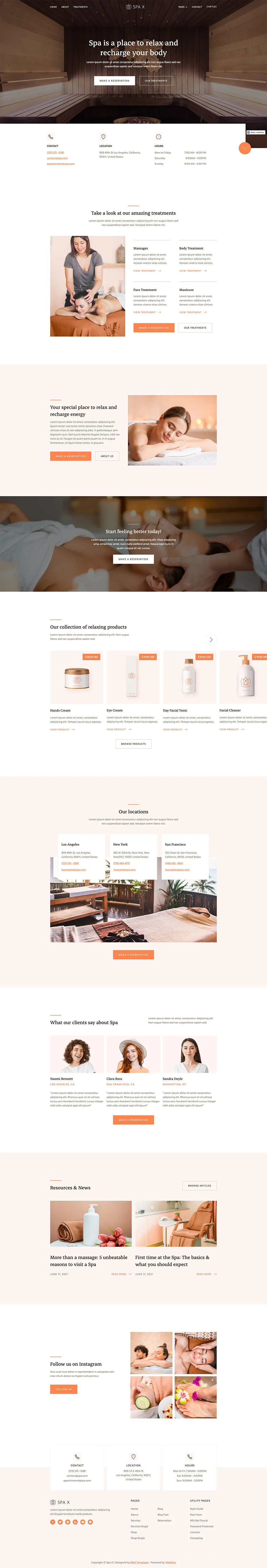 spa x website homepage