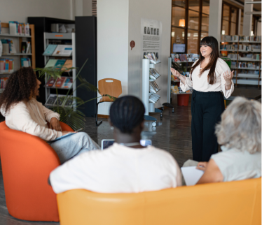 Staff explaining school program