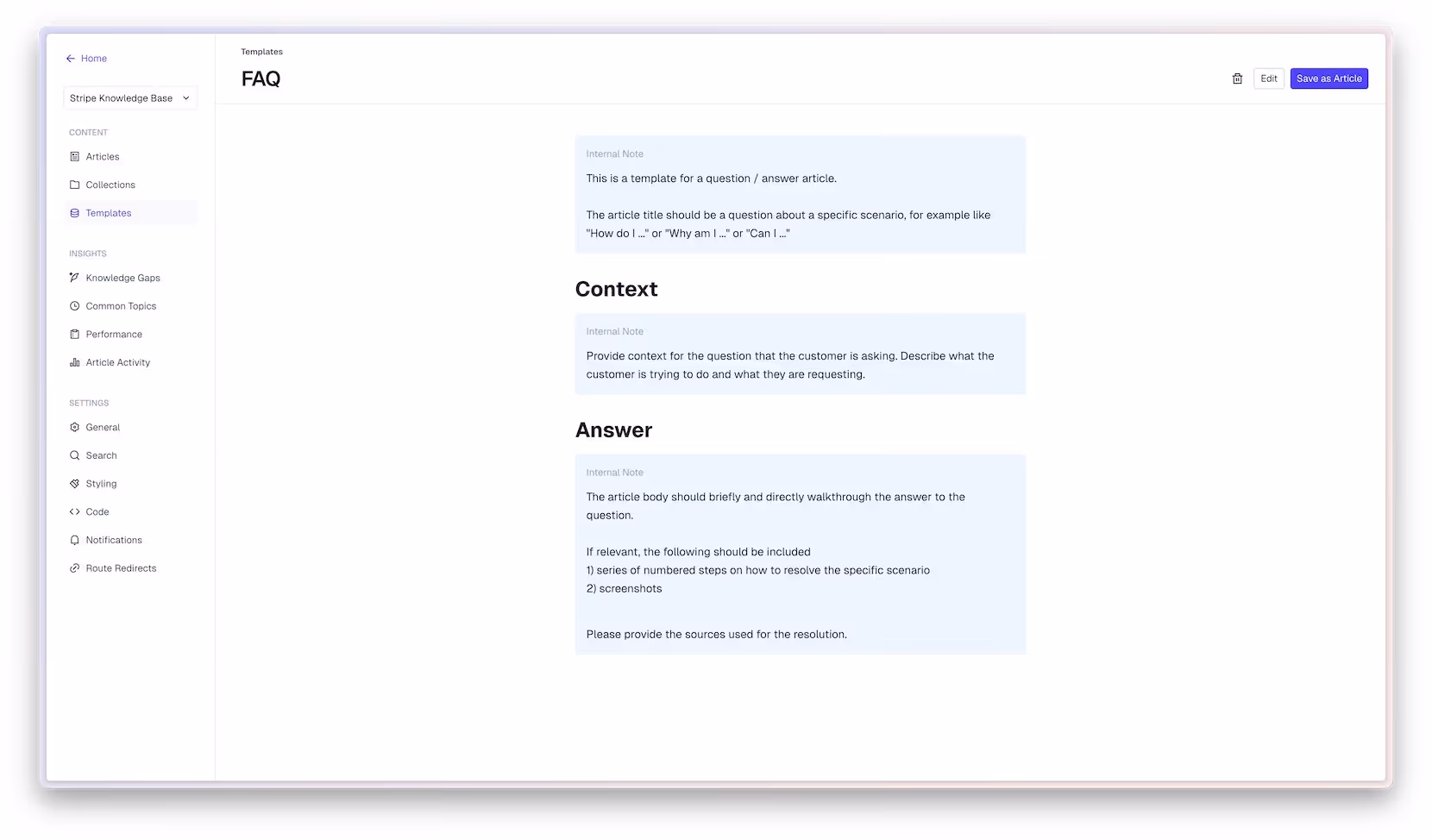 faq knowledge base article template