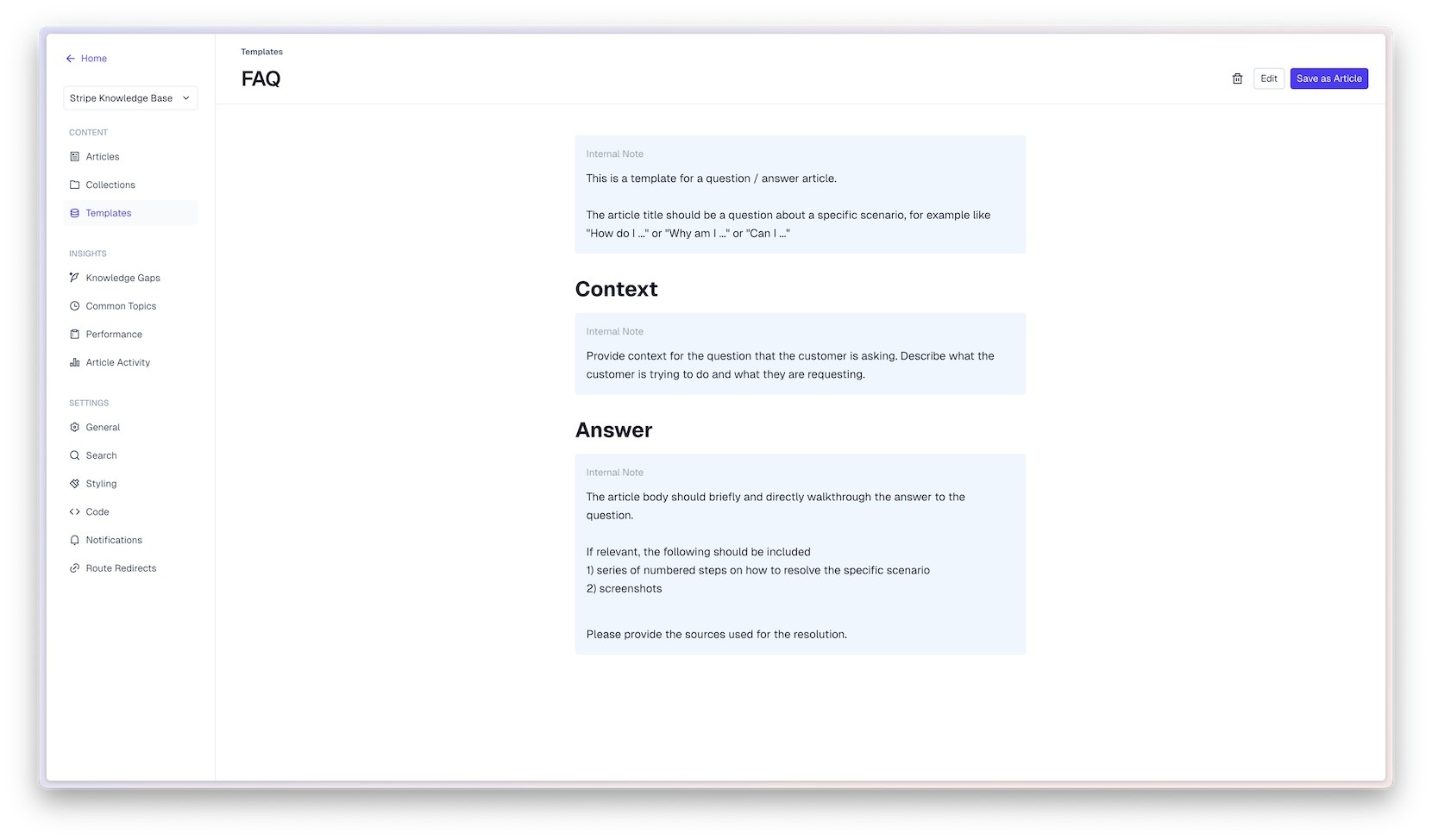 Pylon FAQ Knowledge Base Article Template