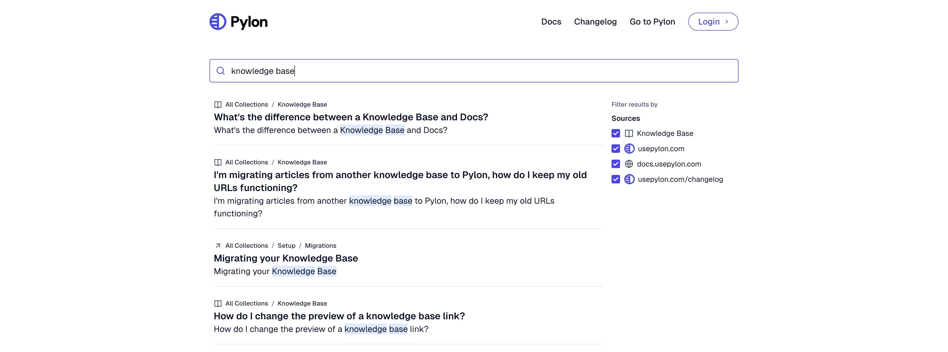 pylon knowledge base search