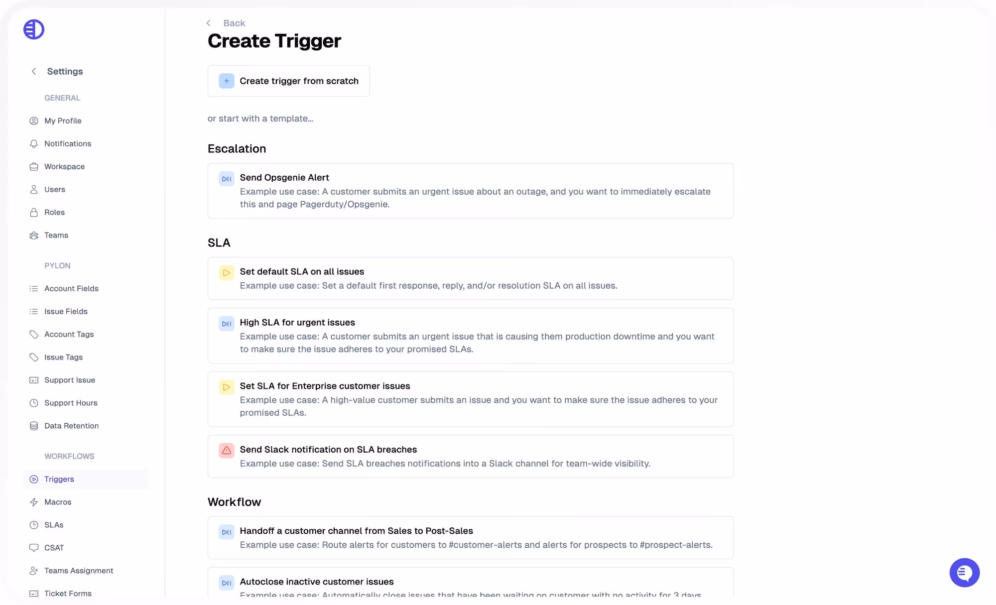 pylon create trigger
