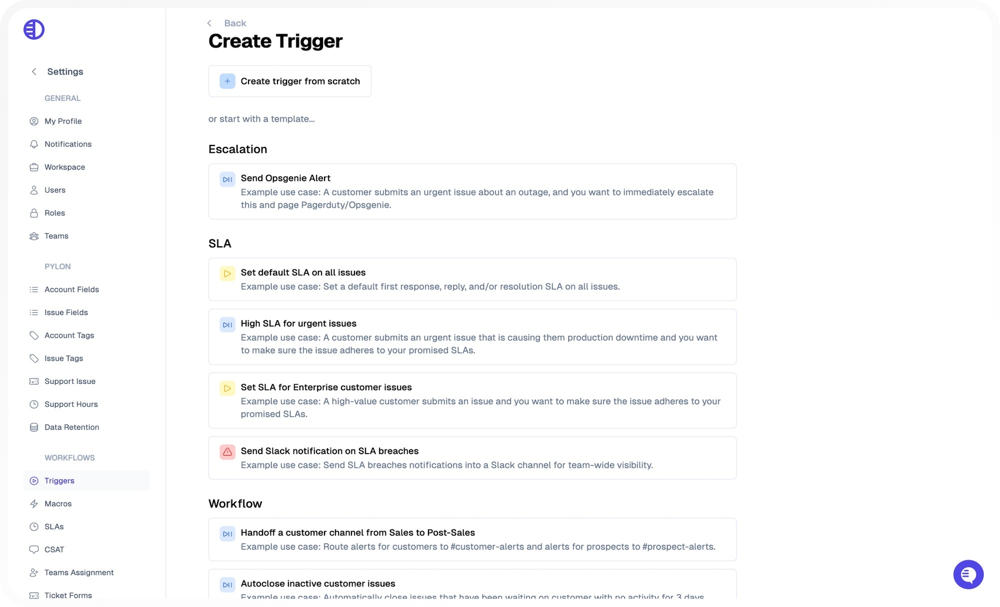 pylon create trigger