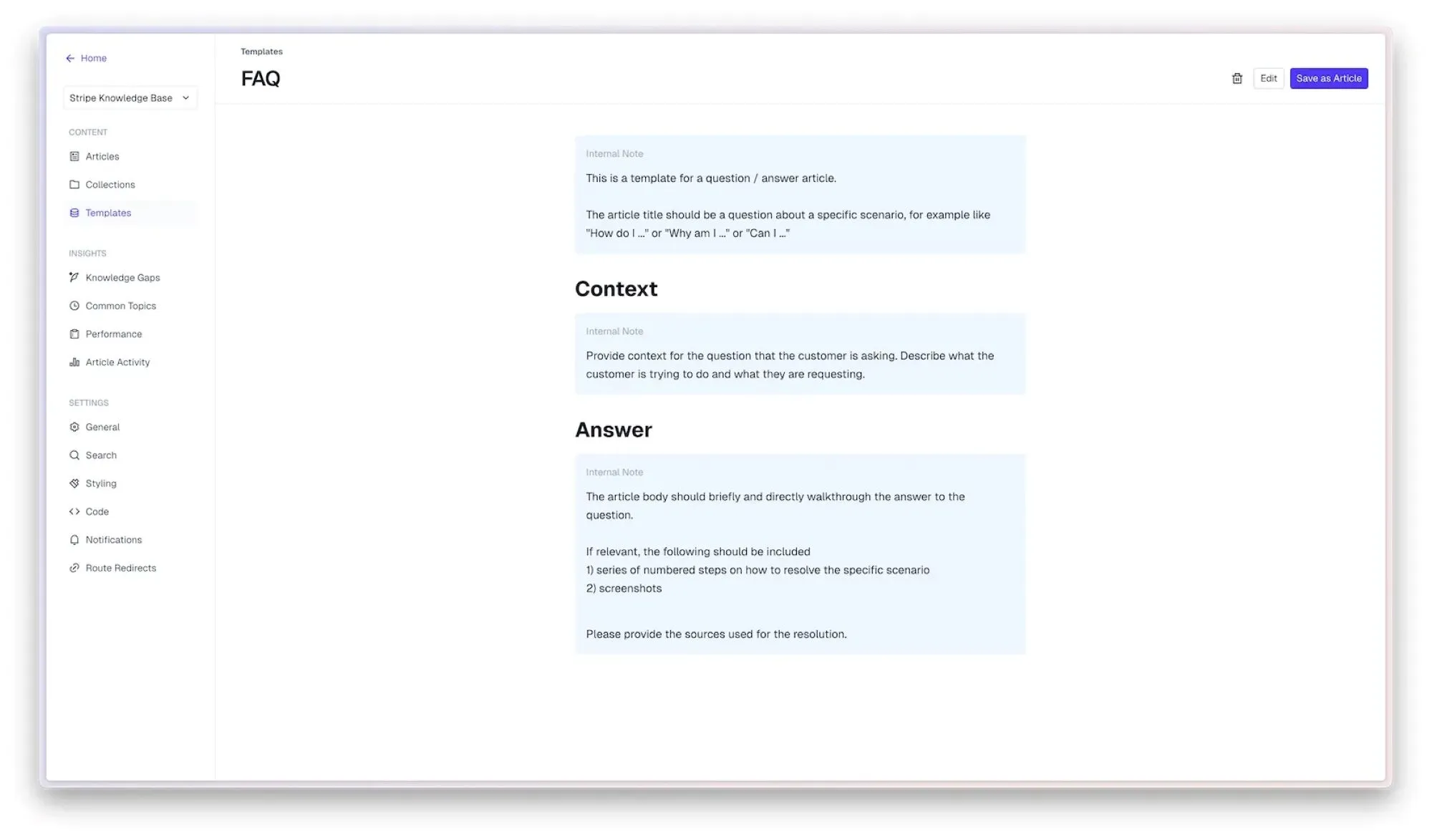 Pylon FAQ knowledge base article template