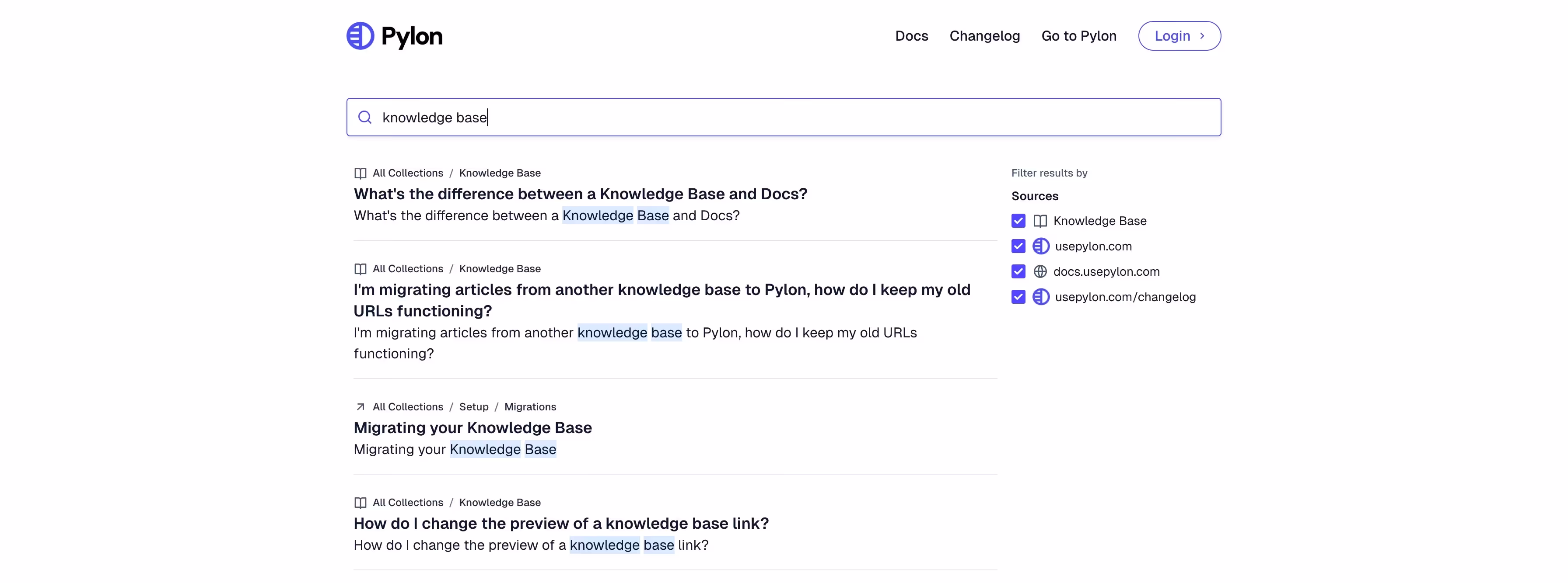 Pylon knowledgeg base search