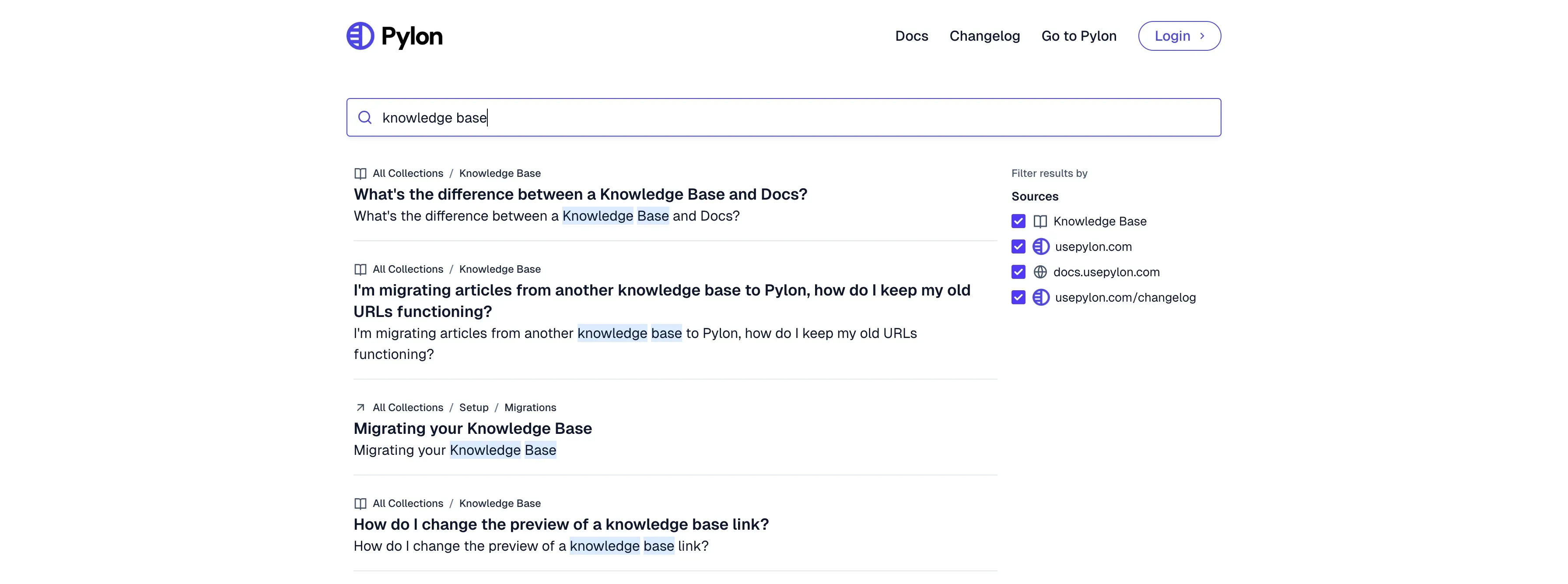 Pylon knowledgeg base search