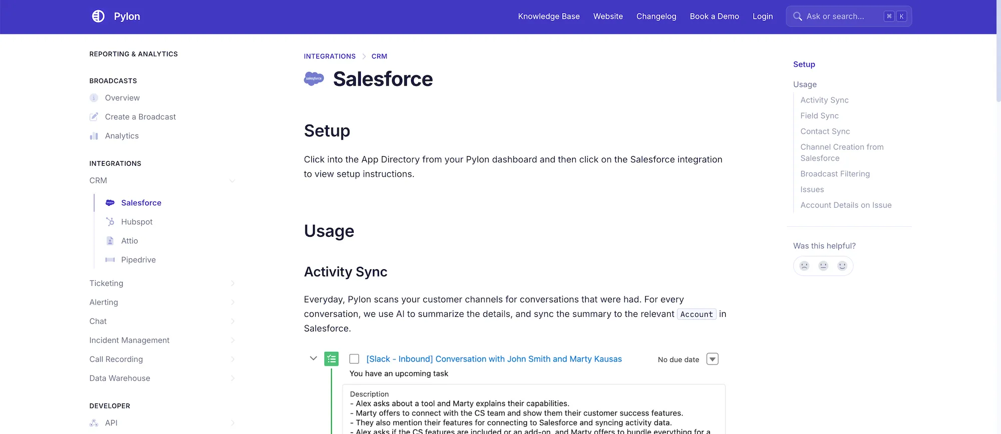 Salesforce Pylon integration