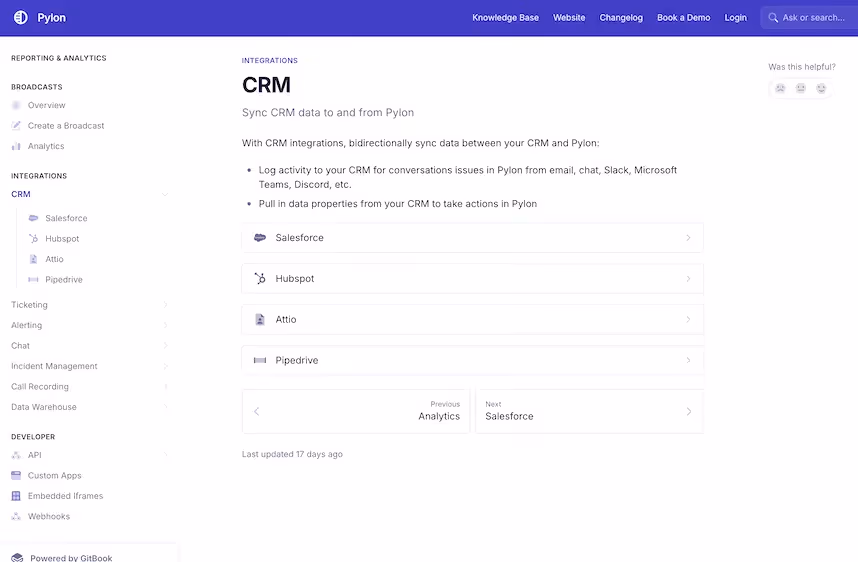 connecting crm to pylon help desk