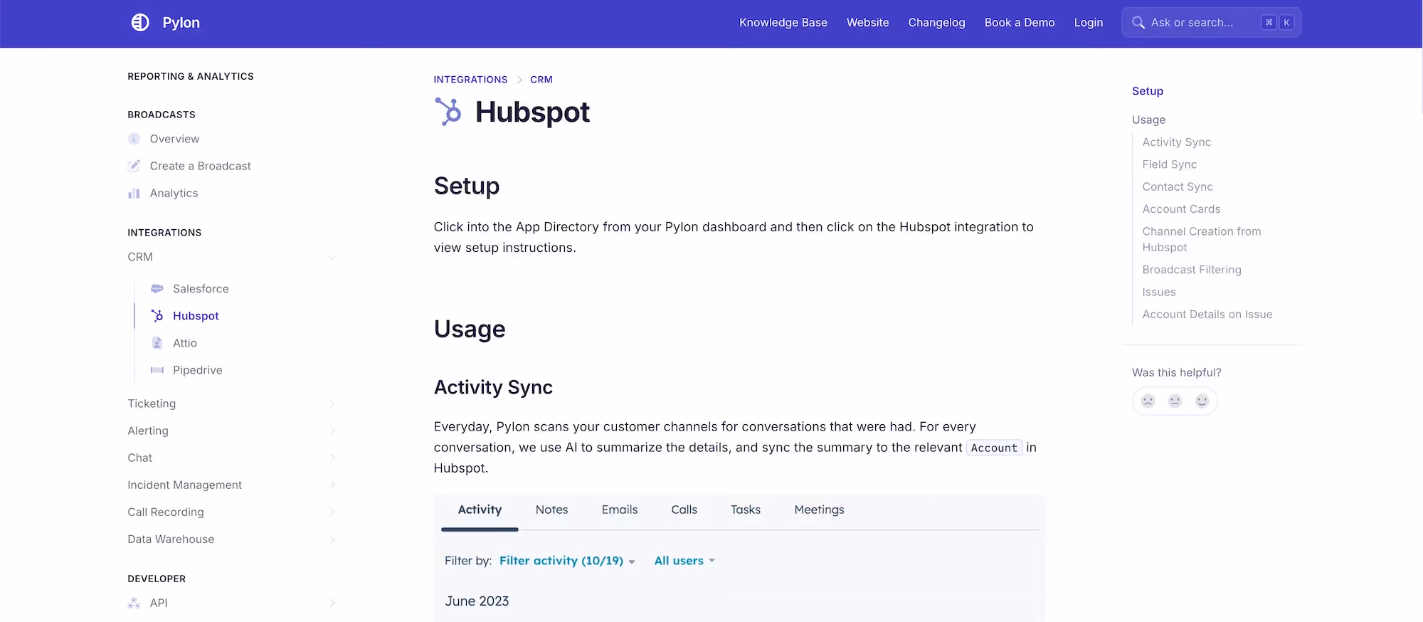 pylon hubspot integration