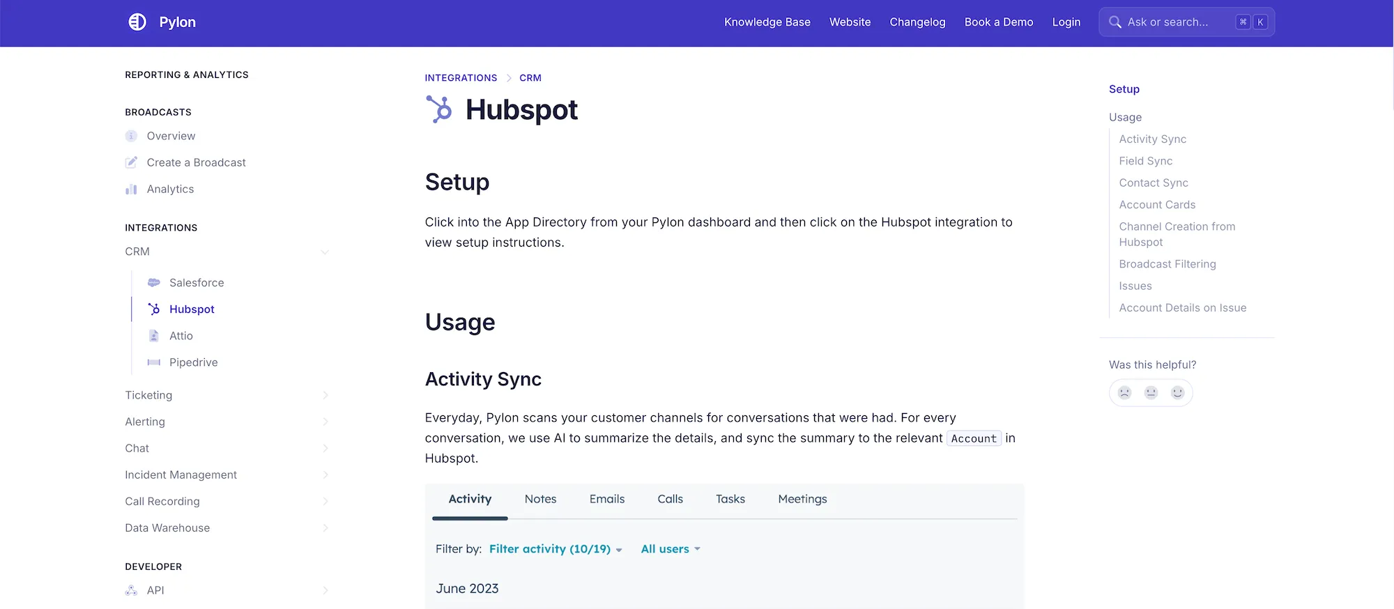 pylon hubspot integration
