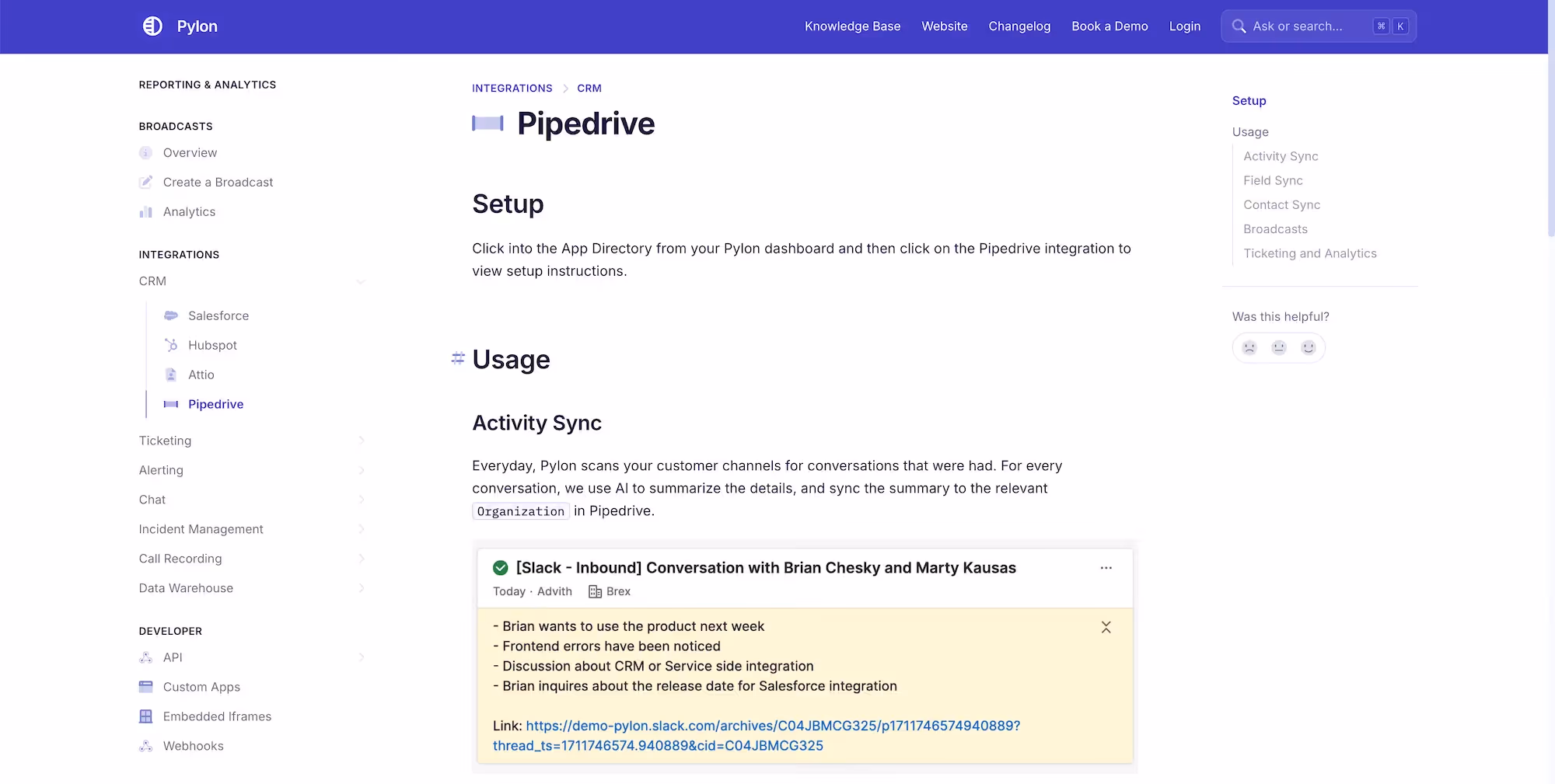 pylon pipedrive integration