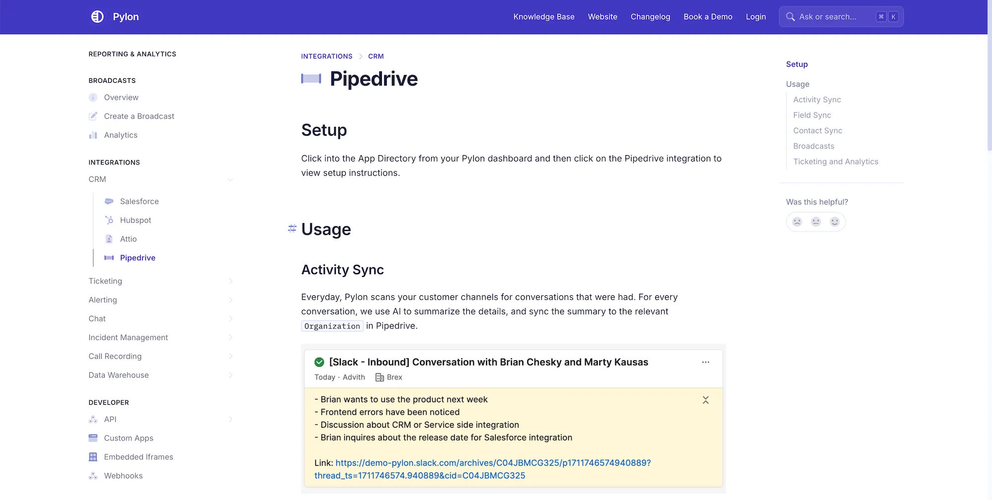 pylon pipedrive integration