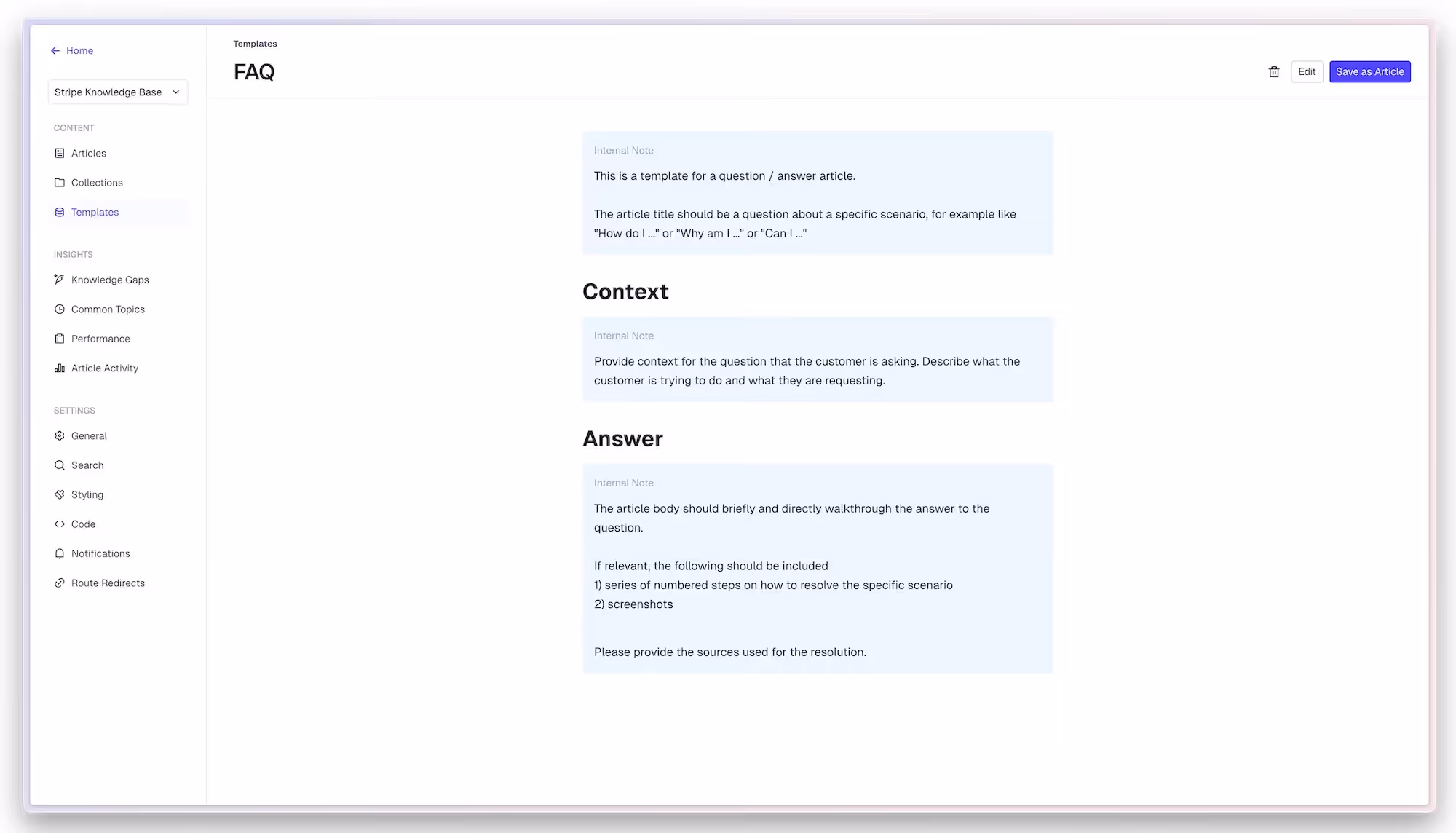 pylon faq knowledge base article template