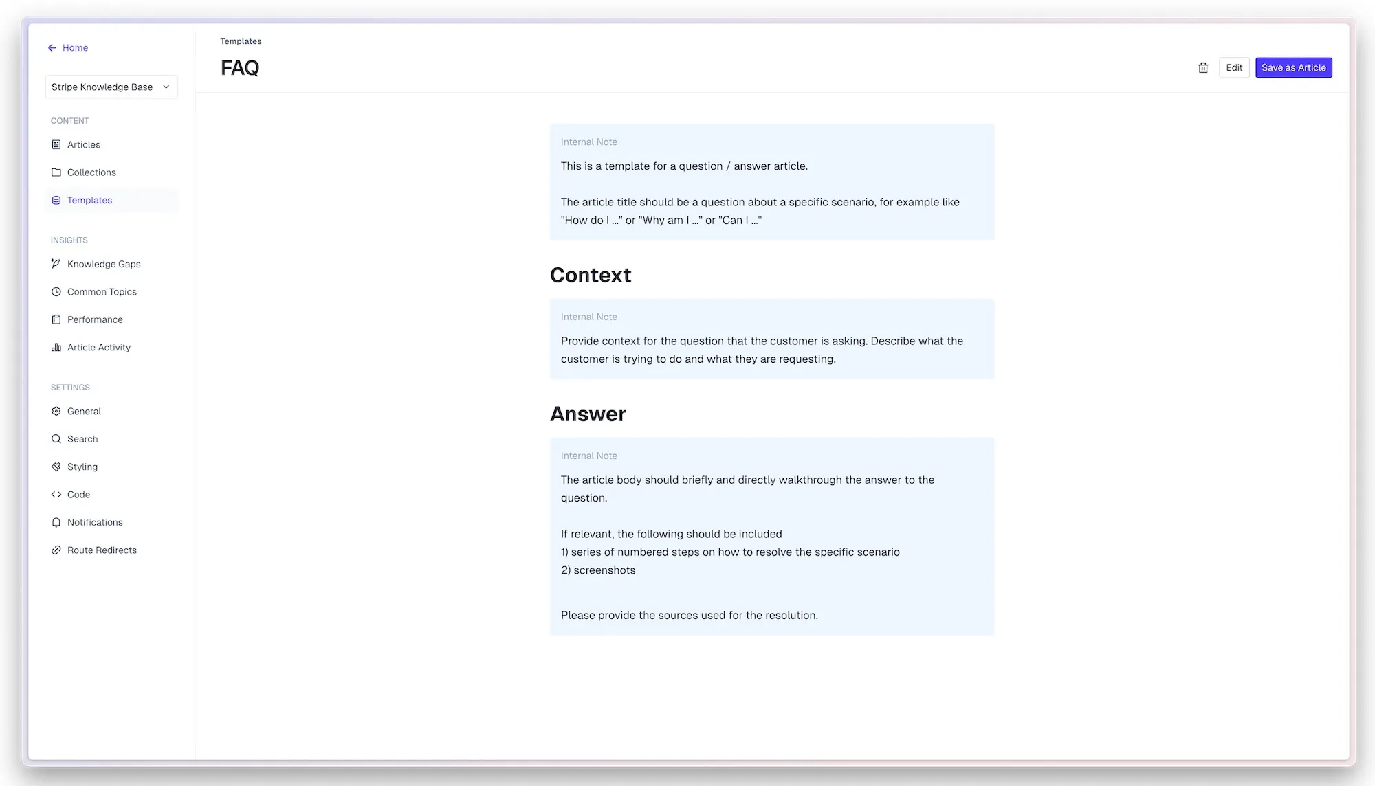 pylon faq knowledge base article template