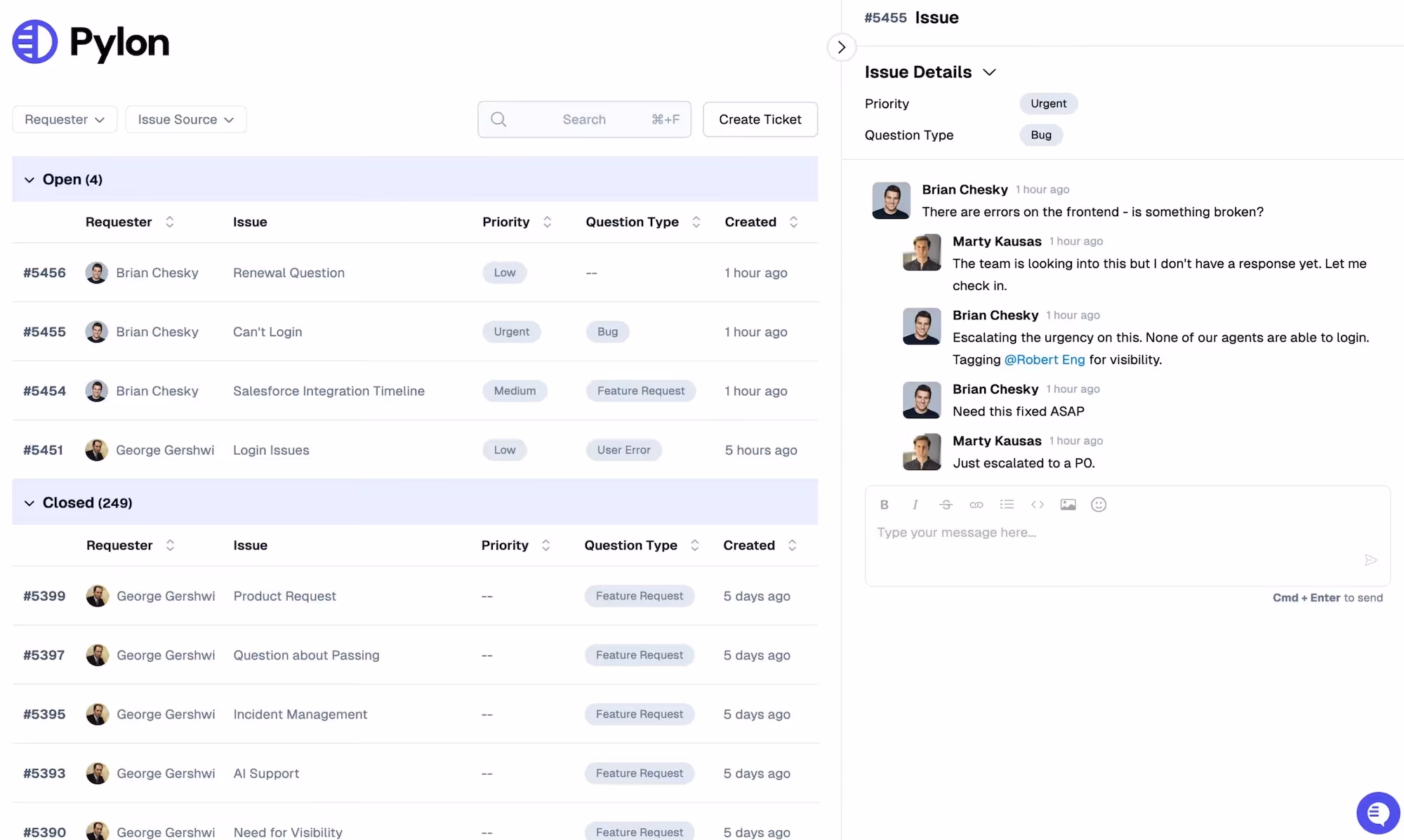 pylon issue details chat
