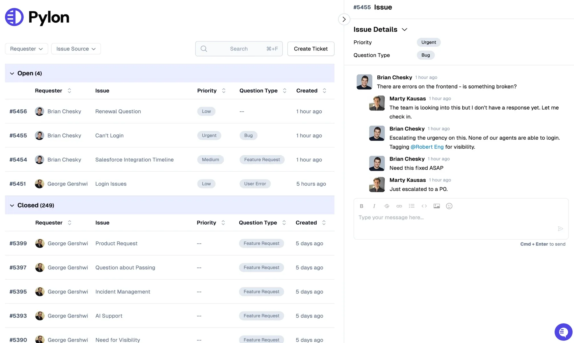 pylon issue details chat
