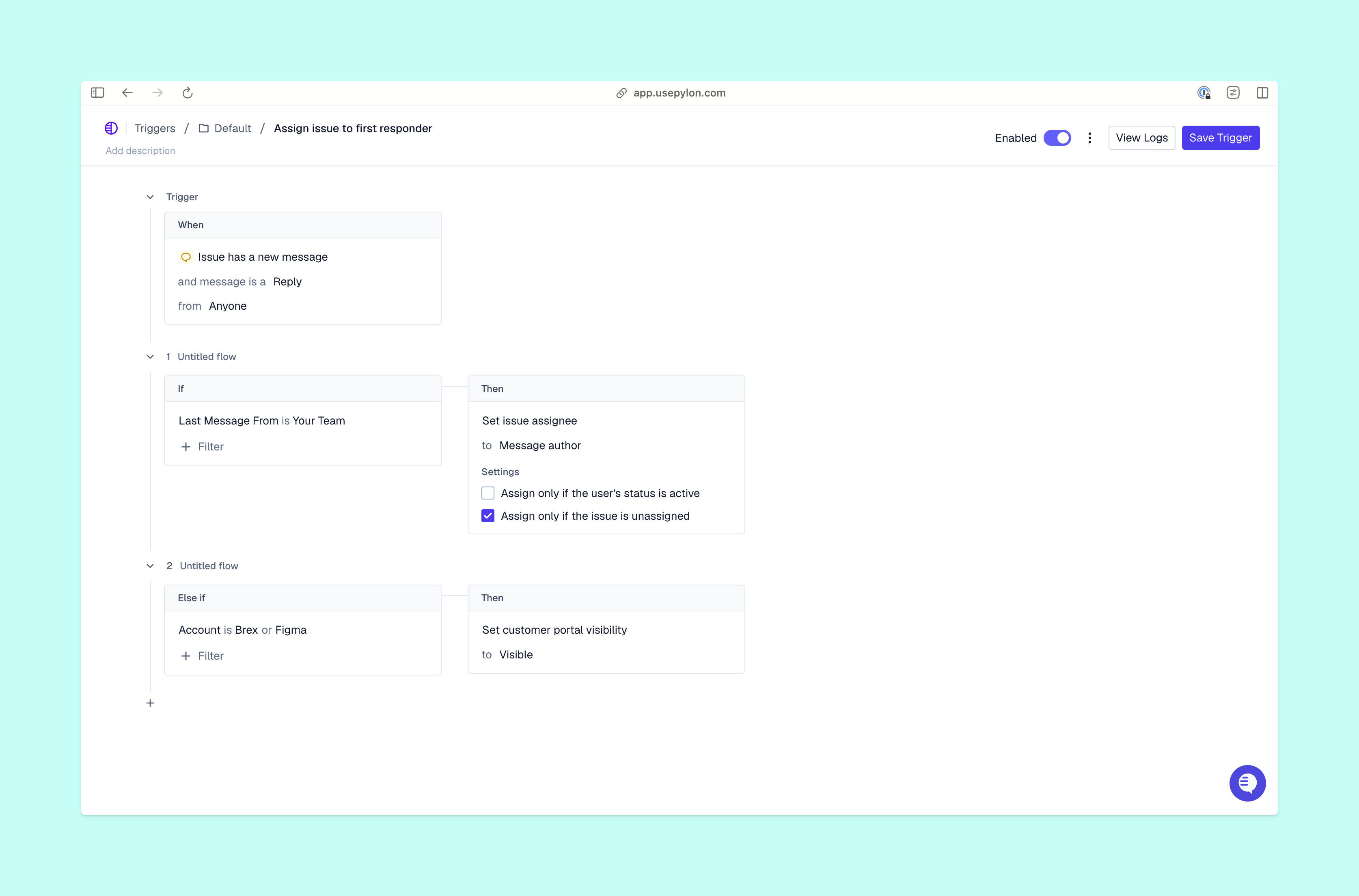 Triggers view on Pylon