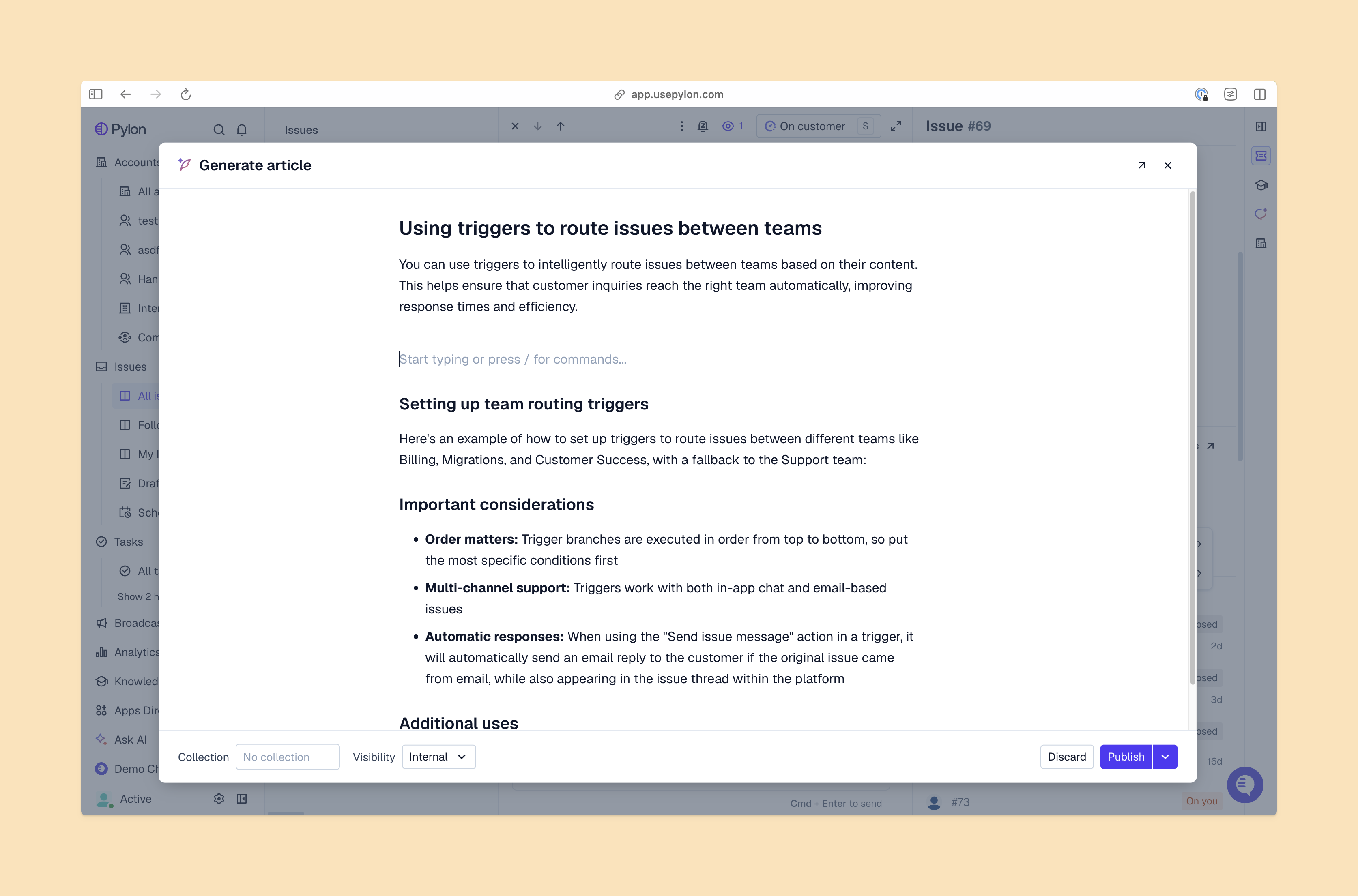 Pylon’s article generation page