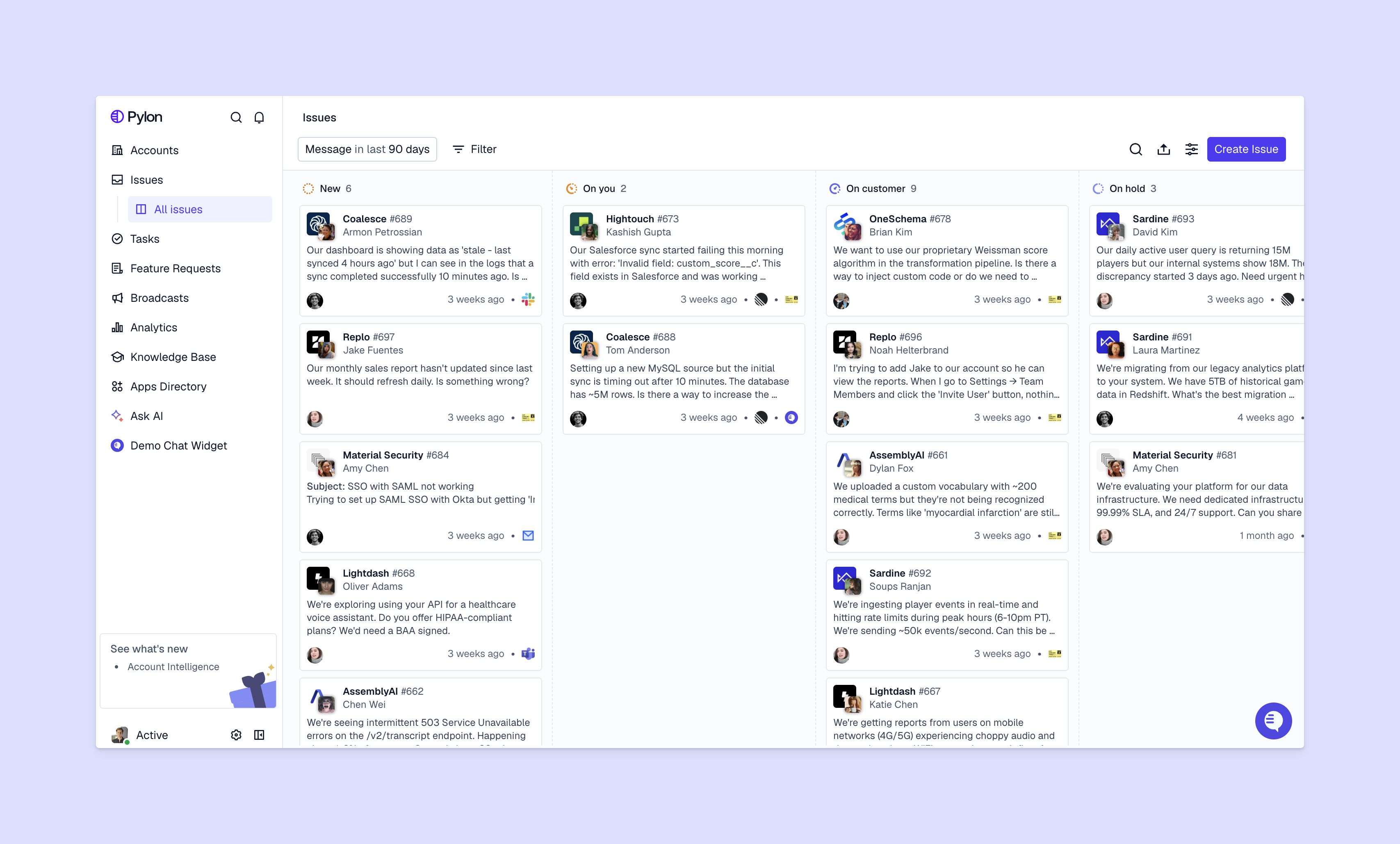 Track customer issues on Pylon