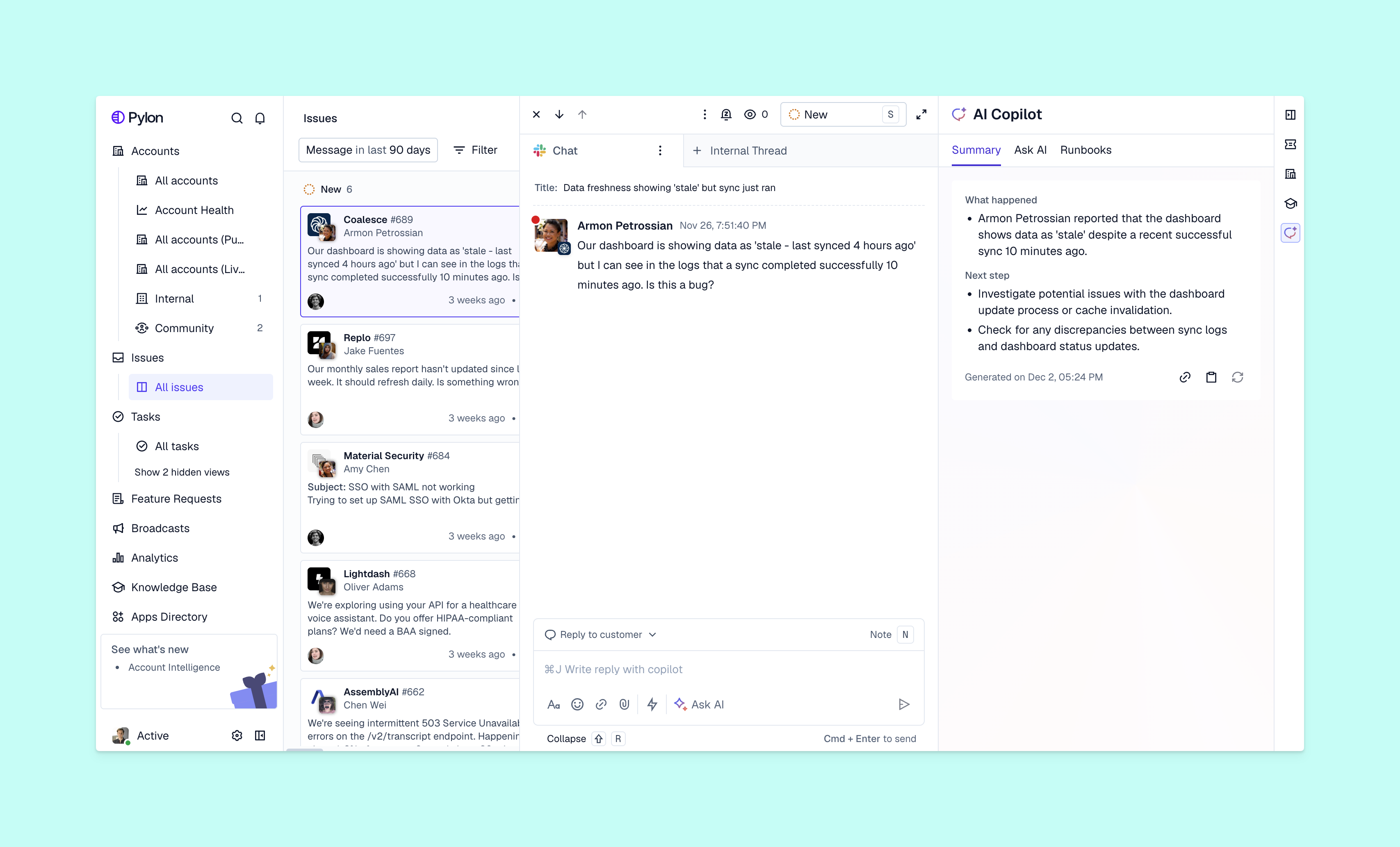 AI issue copilot view from Pylon